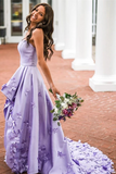 Graceful Satin Sweetheart Neckline High Low Length A line Prom Dresses With Appliqued HZ0509