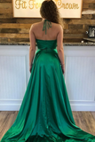 V Neck A Line Prom Dresses Sweep Train Slit Ruffles Party Dresses HZ0509