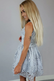 V Neck Sleeveless Homecoming Dresses,Lace Up Appliques Short Prom Dress HZ0509