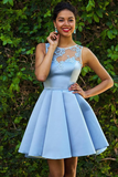 Chic Sleeveless A Line Knee Length Satin Lace Applique Homecoming Dresses HZ0509