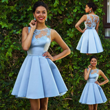Chic Sleeveless A Line Knee Length Satin Lace Applique Homecoming Dresses HZ0509