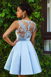 Chic Sleeveless A Line Knee Length Satin Lace Applique Homecoming Dresses HZ0509