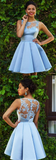Chic Sleeveless A Line Knee Length Satin Lace Applique Homecoming Dresses HZ0509