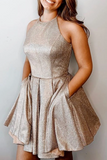 New Sparkly Halter Short Homecoming Dresses, Short Prom Dresses HZ0509