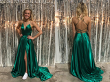 Simple Spaghetti Straps Front Split Zipper Back Long Prom Dresses HZ0509