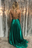 Simple Spaghetti Straps Front Split Zipper Back Long Prom Dresses HZ0509