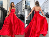 Spaghetti Straps Red A line Long Prom Dresses For Teens HZ0509