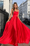 Spaghetti Straps Red A line Long Prom Dresses For Teens HZ0509