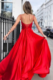 Spaghetti Straps Red A line Long Prom Dresses For Teens HZ0509