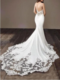 Spaghetti Straps Mermaid Spandex Wedding Dresses With Applique Court Train HZ0509