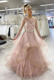 Pink Sleeveless A Line Tulle Lace Sweet 16 Dress Prom Dress HZ0509