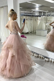 Pink Sleeveless A Line Tulle Lace Sweet 16 Dress Prom Dress HZ0509