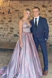 Shiny A line V neck Spaghetti Straps Long Prom Dresses, Formal Dresses HZ0509