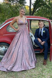 Shiny A line V neck Spaghetti Straps Long Prom Dresses, Formal Dresses HZ0509