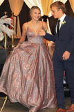 Shiny A line V neck Spaghetti Straps Long Prom Dresses, Formal Dresses HZ0509
