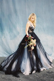 Chic A line Scoop Black Applique Tulle Evening Dress Wedding Dress HZ0509