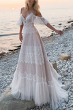 Gorgeous A line Lace Tassels Long Wedding Dresses HZ0509