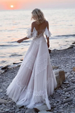 Gorgeous A line Lace Tassels Long Wedding Dresses HZ0509