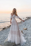 Gorgeous A line Lace Tassels Long Wedding Dresses HZ0509