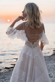Gorgeous A line Lace Tassels Long Wedding Dresses HZ0509