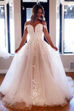 Chic A line Off the shoulder Wedding Dress Tulle Applique Bridal Formal Dresses HZ0509