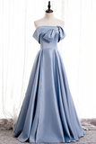 Chic A line Off the shoulder Beaded Floor Length Prom Dress Satin Evening Dress HZ0509