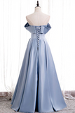 Chic A line Off the shoulder Beaded Floor Length Prom Dress Satin Evening Dress HZ0509