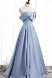 Chic A line Off the shoulder Beaded Floor Length Prom Dress Satin Evening Dress HZ0509