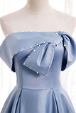 Chic A line Off the shoulder Beaded Floor Length Prom Dress Satin Evening Dress HZ0509
