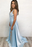 Glamorous Blue V Neck Lace Sleeveless Sexy Mermaid Prom Dress Evening Dress HZ0509