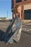 Grey Long Satin Prom Dresses for Teens Stunny Evening Dress HZ0509