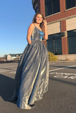 Grey Long Satin Prom Dresses for Teens Stunny Evening Dress HZ0509