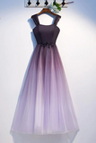 Unique A Line Ombre Purple Beading Prom Dresses with Lace up, Long Dance Dresses HZ0509