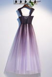 Unique A Line Ombre Purple Beading Prom Dresses with Lace up, Long Dance Dresses HZ0509