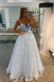 Sparking Lace Spaghetti Straps A line Prom Dresses, Long Prom Dress for Sale HZ0509