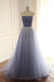 Shimmering Tulle Strapless Neckline A Line Evening Dresses With Beading HZ0509