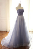 Shimmering Tulle Strapless Neckline A Line Evening Dresses With Beading HZ0509