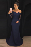 Mermaid Off Shoulder Sweep Train Jersey Appliqued Prom Dress HZ0509