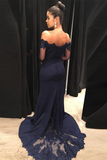 Mermaid Off Shoulder Sweep Train Jersey Appliqued Prom Dress HZ0509