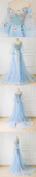 Chic A line Off the shoulder Light Blue Prom Dress With Floral Prom Dresses Long Evening Dress HZ0509