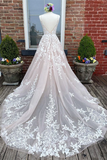 Chic A line V neck Sleeveless Prom Dress Tulle Applique Wedding Dress HZ0509