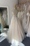 Chic A line Spaghetti Straps Floor length Long Prom Dresses Tulle Applique Evening Dress HZ0509