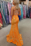 Sparkle Orange Sequin Mermaid Long Prom Formal Dress HZ0509