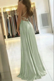 Simple Dusty Sage Satin Spaghetti Straps Long Prom Dresses, Evening Gown HZ0509