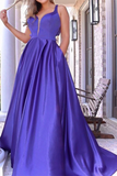 Cheap Simple A line Straps Prom Dress Long Satin Evening Dress With Bow knot HZ0509