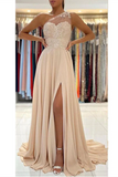 Chic A line One Shoulder Long Prom Dress Lace Evening Dress With Split HZ0509