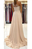 Chic A line One Shoulder Long Prom Dress Lace Evening Dress With Split HZ0509