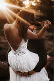 Elegant White Backless A line Unlined Lace Bodice V neck Wedding Dress HZ0509