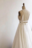 Lace A line Deep V neck Backless Court Train Prom Dresses With Sash HZ0509
