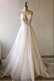 Lace A line Deep V neck Backless Court Train Prom Dresses With Sash HZ0509